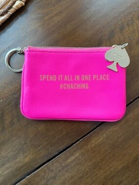 kate spade Bright Pink Zip Coin Pouch with Gold Spade Charm